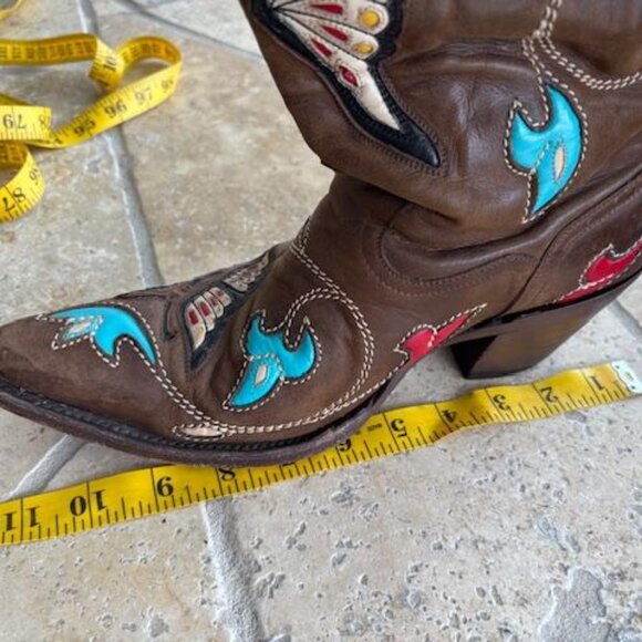 Corral vintage rare brown cowboy boots with butterfly and floral inlay 8M - Picture 4 of 12